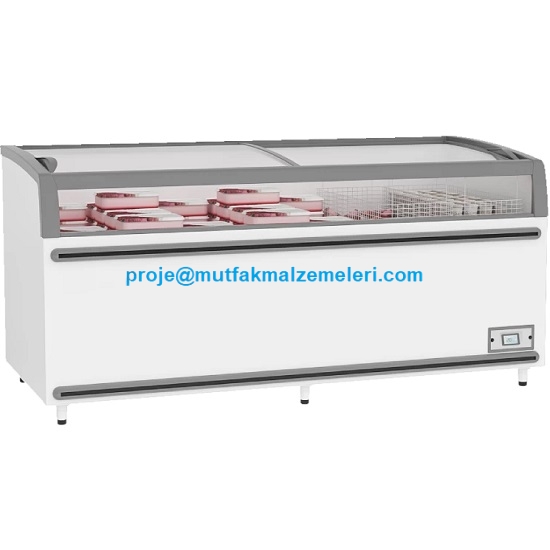 Fabrikasından 2 metrelik dondurma satış dolabı çeşitleri ve özellikleri. Genişliği 210,6 cm olan LED aydınlatmalı, seperatörlü, çevre dostu R290 gazlı, D enerji sınıfı verimli endüstriyel dondurma dolabı fiyat listesi ve imalatçı bilgileri.