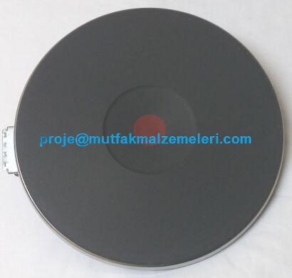22,5 cm pleyt çapına ve 23 cm dış çapa sahip, 400V 2600W gücündeki orijinal Ego yuvarlak pleyt rezistansın teknik detaylarını, sağlam gövde yapısını ve montaj yüzeyini gösteren profesyonel yakın çekimi.