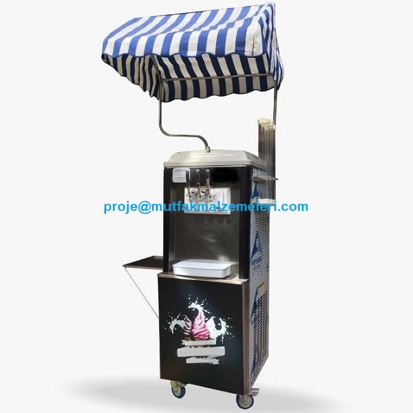 Çocuk oyun alanları ve AVMler için ideal dikey tip 3 musluklu dondurma makinesi; hava kabartma pompası, üst hazne karıştırıcısı ve malzeme ikaz sensörüne sahiptir. Saatte 26-29 litre servis sunan 155 kglık bu cihaz 81 ile kargo ile sevk edilir.