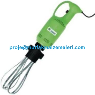 Ergonomik tutuşlu, 750W motor gücüne sahip profesyonel el tipi çırpıcı mikser. Darbeye dayanıklı gövdesi, paslanmaz krom çelik çırpma telleri ve sökülebilir hijyenik parçaları ile endüstriyel mutfaklar ve numune üretimi için ideal çırpma karıştırma seti.