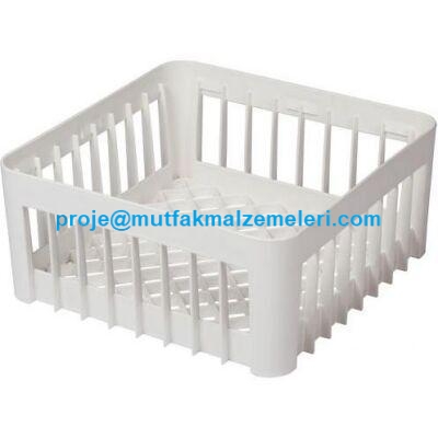 40x40 cm boyutlarında, darbe ve yüksek ısıya dayanıklı polimer malzemeden üretilmiş endüstriyel bardak yıkama makinesi basketi görseli. Çay bardağı, şarap kadehi ve kahve fincanı yıkamaya uygun ızgaralı bulaşık sepeti. #bulaşıkbasketi #sanayitipimutfak