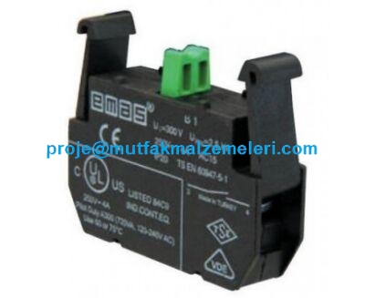 Hamur açma makineleri, endüstriyel kumanda butonları ve çevirmeli yol verme şalterlerinde devreyi emniyetle açıp kapatmak için üretilmiş; 4A 250V AC15 standartlarında, IP20 koruma dereceli, yeşil renkli tırnaklı geçmeli Emas buton anahtar sivicidir.