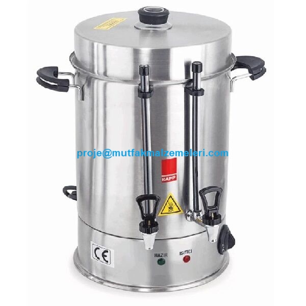 Paslanmaz çelikten üretilen 160 bardaklık çay otomatı, 15 litrelik hacmi ve 2000 W yüksek gücüyle profesyonel kullanım sunar. 325x320x470 mm boyutlarındaki kompakt tasarımı ve 4 kg ağırlığıyla taşınması kolay ve son derece dayanıklıdır.