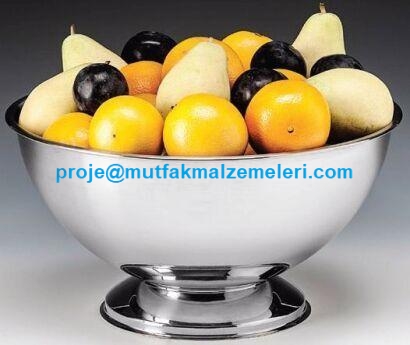 35 cm çapında, 18,5 cm yüksekliğinde, parlak paslanmaz çelikten imal edilmiş derin meyve kabı ve meyvelik görseli. Modern tasarımlı, uzun ömürlü ve gıdaya uygun çelik mutfak sunum ürünü. #paslanmazçelik #meyvelik #sunumürünleri #mutfakdekorasyonu