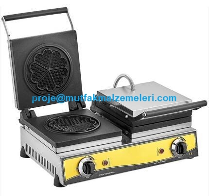 16 cm çapındaki döküm plakalarıyla homojen pişirme sağlayan profesyonel waffle makinesi; 39,5 kg ağırlığındaki sağlam gövdesi ve ergonomik dizaynıyla kafe ve restoranlar için üretilmiştir. Paslanmaz çelik kasasıyla hijyenik ve dayanıklı bir çözüm sunar.