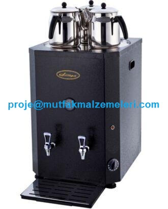 Damga çelik çay semaverleri Damga krom su ısıtıcıları Damga kare çay makinalarından 5 lt.lik Damga çay otomatı kare çift musluklu çay otomatı modelidir - 0212 2370759