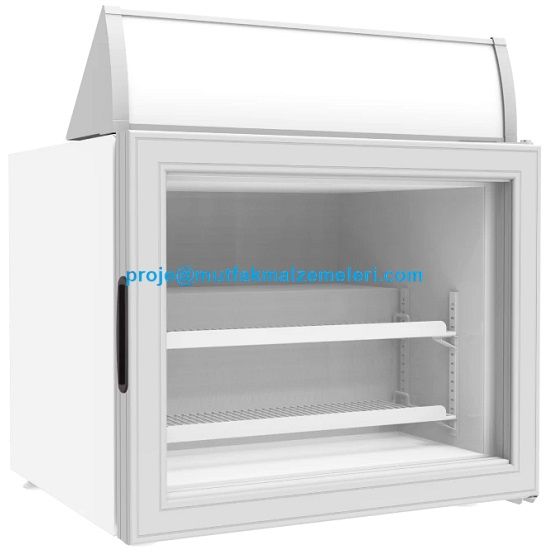 57x50,5x63,7 cm dış ölçülere sahip, dikey model paketli ürün dondurucusu. R600a soğutucu gazlı, 2 raflı, -18/-23 derece ayarlanabilir endüstriyel derin dondurucu görümü. #DikeyDondurucu #TeşhirDolabı