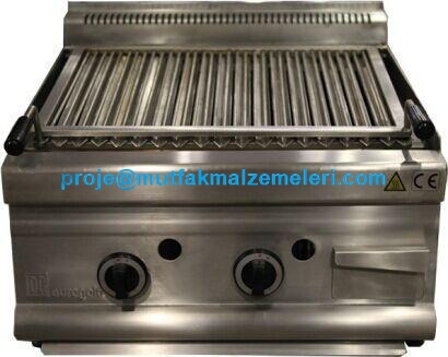 60x60x30 cm ölçülerinde, paslanmaz çelik gövdeli, v-tipi döküm ızgaralı profesyonel doğalgazlı lavtaşlı ızgara. Alt kısmında lav taşları bulunan, yüksek ısı verimli ve ergonomik kumanda düğmelerine sahip tezgah üstü sanayi tipi ızgara.