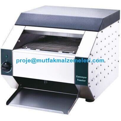 460x600x410 mm ölçülerinde konveyörlü tel bantlı ekmek kızartma makinesi. Paslanmaz çelik gövdeli, üst servis raflı ve 3,85 Kw güce sahip profesyonel ekmek kızartıcı. Soğutucu fan sistemiyle uzun ömürlü ve güvenli kullanım sağlayan endüstriyel cihaz.
