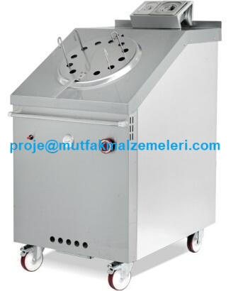 715x945x1225 mm ölçülerinde, 12 kW gücünde paslanmaz çelik gövdeli gazlı tandır; 66 cm iç hazneli, izolasyonlu gövde yapısına sahip magnet emniyet ventilli sanayi tipi profesyonel tandır fırını görseli. LPG ve Doğalgaz uyumlu lavaş ve et tandırı ocağı.