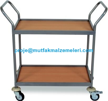Endüstriyel servis dağıtım taşıma arabalarından olan bu iki katlı servis arabası;restoranlarda yemek servisi arabası otellerde çay kahve servisi yapma arabası olarak kullanılmaktadır - İki katlı servis arabası satışı 0212 2370751