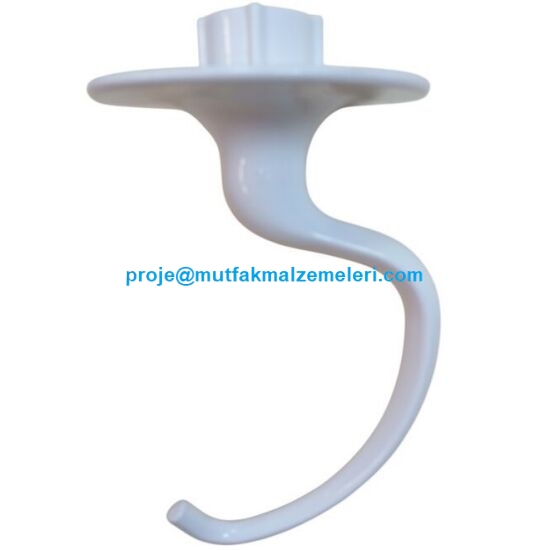 Kitchenaid 6.9 litre profesyonel mikser uyumlu hamur karıştırma kolu. Spiral (çengel) yapılı, beyaz kaplamalı veya paslanmaz çelik opsiyonlu, yoğun hamur yoğurma aparatı. Stand mikser miline kolayca takılabilen orijinal yedek parça görseli. #kitchenaid