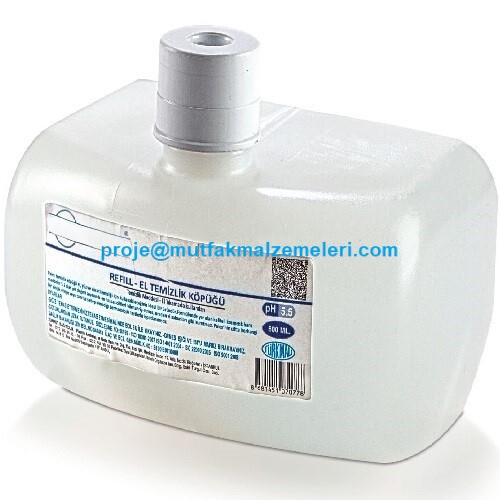Köpük sabun dispanserlerinin içerisine yerleştirilmeye uygun, üst kısmında sızdırmaz özel dozajlama pompası bulunan 800 ml kapasiteli şeffaf gövdeli endüstriyel refill köpük sabun kartuşunun beyaz arka planda profesyonel ürün görseli.