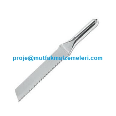 30x3,4 cm ölçülerinde paslanmaz çelik dişli pasta ve krema bıçağı. Tamamı paslanmaz çelik sapıyla %100 hijyeniktir. İki tarafı küt yapısı sayesinde pastacılıkta krema alma, yayma, düzeltme ve pasta kesme işlemlerinde en rahat kullanımı sağlar.