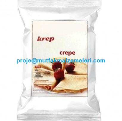 KT900G 900 gr hazır krep tozu paketi. Restoran ve kafeler için pratik krep hazırlama tozu. Sadece su eklenerek pişirilen, pürüzsüz kıvamlı krep hamuru karışımı. Meyve ve çikolata soslu krep sunumu için ideal profesyonel hazır krep miksi imalatçısı en kal