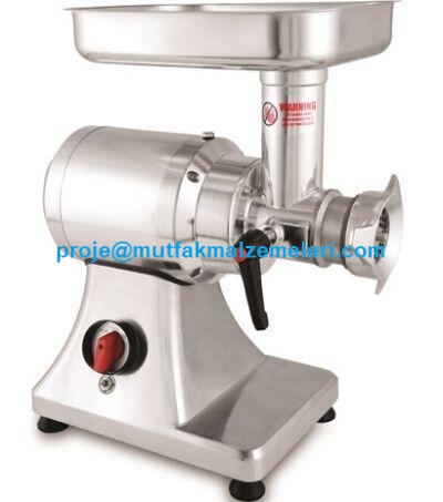 505x315x560 mm ölçülerinde krom kaplama et kıyma makinesi, paslanmaz çelik ağızlı, 550 Watt elektrikli motor, ileri-geri sviç özellikli sanayi tipi profesyonel et çekme ünitesi.
