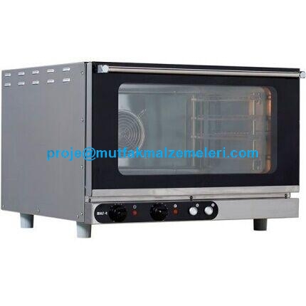 79.8x79.2x56.7 cm ölçülerinde, paslanmaz çelik dış yüzeyli, 4 adet 40x60 cm tepsi kapasiteli elektrikli konveksiyonlu fırın. Çift katmanlı temperli cam kapağı ve iç aydınlatmasıyla modern tasarıma sahip, tezgah üstü kullanıma uygun patiseri fırını.