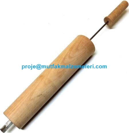 Makara tatlı makinesi için konik ahşap merdane, paslanmaz şişli 55 cm Chimney Cake oklavası, Macaristan tatlısı pişirme ocağı yedek parçası profesyonel ahşap makara.
