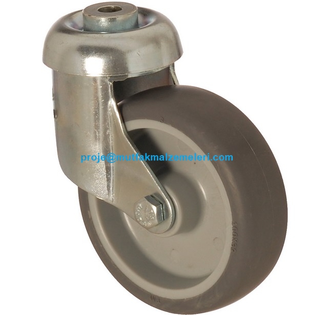 Süpermarket alışveriş arabaları ve hafif taşıma arabalarıyla tam uyumlu; 100 mm çap, 32 mm genişlik, yuvarlak delikli takma kafası ve zemin çizmeyen yumuşak lastik kaplamasıyla sessiz ve konforlu sürüş sunan kaliteli döner tekerlek parçasıdır.