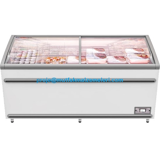 185,6 cm genişlik, LED iç aydınlatma, ayarlanabilir ayaklar ve su tahliye sistemli. Dondurma ve paketli gıdalar için -18/-23°C profesyonel soğutma performansı. #MarketTipiDondurucu #Soğutma