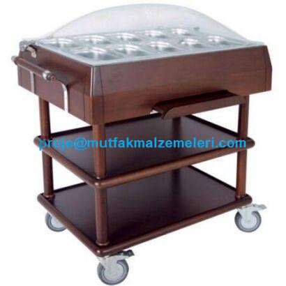 İmalatçısından en kaliteli meze servis arabaları modelleri otellerde restoranlarda meze teşhirine en uygun meze servis arabası toptan buz soğutmalı meze servis arabası satış listesi mobilyalı meze servis arabası fiyatlarıyla ahşap meze servis arabası sat