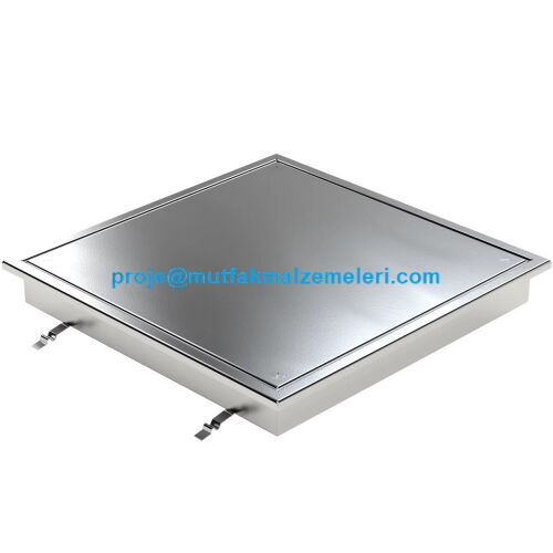 AISI 304 paslanmaz çelikten üretilen rögar kapağı, 640x640x70 mm dış ölçüsü ve 500x500 mm geçiş ölçüsüyle endüstriyel altyapılarda kullanılır. Omega takviyeli, contalı ve dört noktadan açma-kapama düzenekli profesyonel tasarıma sahiptir.