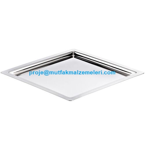 Açık büfeler, oteller, restoranlar ve davetlerde meze, sos, tadımlık ve mini ikram sunumları için 304 kalite paslanmaz çelikten üretilmiş; 12x12 cm kare ölçüsü, 1 mm sağlam kalınlığı ve ayna parlatmalı yüzeyiyle şık ve ekonomik servis tepsisidir.