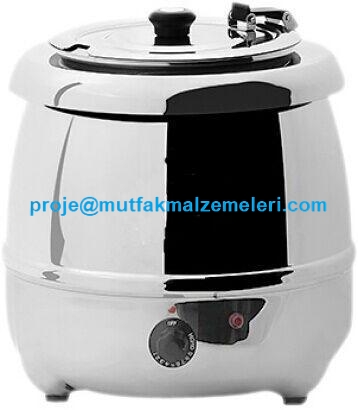 360x355x200 mm boyutlarında paslanmaz kazanlı çorbalık, 10 litre kapasiteli çıkarılabilir çelik iç hazneli profesyonel çorba ısıtma ve servis ünitesi.