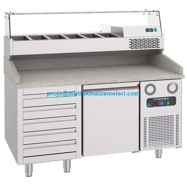 Tavsiye edilen en kaliteli tezgah tipi kumpirciler pizzacılar için mermerli soğutmalı salata ve malzeme koyma/hazırlık dolaplarının en ucuz fiyatlarıyla satış telefonu 0212 2370749