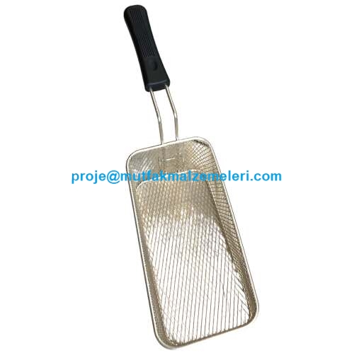 27,5x13,5x12 cm boyutlarında kalay kaplama fritöz kızartma teli, ısıya dayanıklı tutma saplı, profesyonel patates kızartma makineleri için uygun endüstriyel mutfak süzgeci.