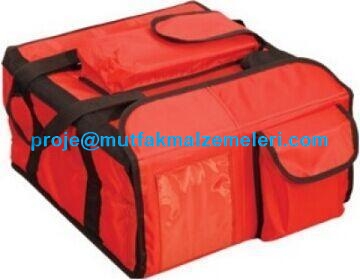35x35x20 cm dış ölçülere sahip, ısı yalıtımlı, pizza ve fast food paket servisi için üretilmiş dayanıklı taşıma çantası.