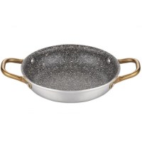 16 cm ölçüsündeki granit sahan, 3 mm alüminyum gövde ve 0,54 litre kapasiteye sahiptir. Gri granit 2 kat yüzeyi, pirinç kulpu, AG2 alaşım perçini ve düz tabanı ile küçük porsiyon yemek ve kahvaltılık hazırlıkları için uygundur.