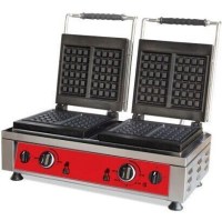 Estetik ve fonksiyonel tasarıma sahip endüstriyel 2li waffle makinesi, teflon kaplama üst ızgaraları sayesinde hamurların yapışmasını engeller. Her biri 10x17 cm ölçülerinde aynı anda 4 adet waffle pişirme kapasitesiyle yoğun mutfaklara uygundur.