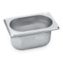 GN 1/9-65 mm paslanmaz çelik gastronom meze küveti. 17,6x10,8 cm ölçülerinde 0,6 litre hacimli inox hazırlık kabı. Pizza malzemesi, sos ve meze saklama için uygun endüstriyel mutfak ekipmanı. İmalatçısından en kaliteli çelik meze küvetleri modelleri meze