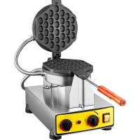 Baloncuk desenli teflon kaplama döküm plakaları ve ön panel termostat kontrolüyle 1430W gücünde sanayi tipi waffle pişirme cihazı.