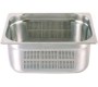GN 1/2 150 mm ölçülerinde delikli paslanmaz gastronom kap. 325x265 mm dış ölçü, 9.5 litre hacim. Gastronomi standartlarında üretilmiş, tabanı ve yanları delikli yapıda, sanayi tipi profesyonel mutfak süzgeçli küvet modeli.