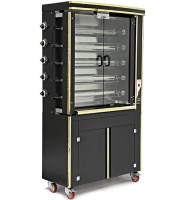 1194x565x2030 mm ölçülerinde, 208 kg ağırlığında profesyonel piliç kızartma makinesi. 5 şişli tasarımıyla her şiş 6 piliç alır. Isıya dayanıklı bakalit kulpları ve kolay temizlenebilir yapısıyla tavukçular ve restoranlar için uzun ömürlü pişirme ünitesi.