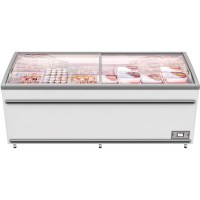 Süpermarket ve benzinlikler için iç LED aydınlatmalı ve standart seperatörlü cam kapaklı dondurma dolabı.