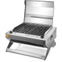 Paslanmaz çelik kapaklı ve ayaklı, 50x40 cm döküm pişirme yüzeyine sahip, 3400W profesyonel elektrikli barbekü.