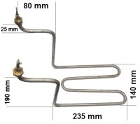 Teknik detayları ve fiziksel boyutları (80 mm, 190 mm, 140 mm, 235 mm) ile sergilenen endüstriyel fritöz rezistansı. Doğru montaj ve tam uyum için gerekli tüm ölçüleri içeren profesyonel bir yedek parça şemasıdır.