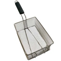 29,5x21x12 cm boyutlarında kalaylı tel fritöz sepeti, ısıya dayanıklı tutma saplı, endüstriyel patates kızartma makineleri için uygun metal süzgeç modeli.