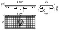 400x2068x165/185 mm boyutlarında geniş yüzeyli mutfak tahliye kanalı. DN50 veya DN70 pimaş bağlantı seçenekleri ile her türlü tesisat altyapısına tam uyum sağlayan, orta alt tarafa eğimli yüksek kapasiteli drenaj ünitesi.