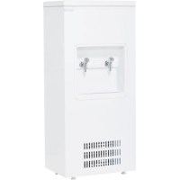60x41x138,5 cm ölçülerinde krom kazanlı endüstriyel su sebili, 57 litre paslanmaz çelik su tankı, şebeke bağlantılı ve saatte 72 litre soğutma kapasiteli profesyonel soğuk su makinesi.