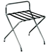 Otel odalarında misafirlerin bagaj ve çantalarını düzenli yerleştirmeleri için üretilen bu krom valiz sehpası; 45 cm genişlik, 50 cm derinlik ve 74 cm yüksekliği ile alandan tasarruf sağlar ve krom kaplamasıyla şık bir görünüm sunar.