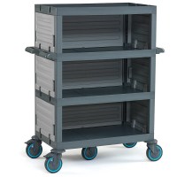 İmalatçısından PROCART 230 Meşrubat Servis Arabası; gri renkli, 4 adet dayanıklı rafa ve 2 adet frenli, 2 adet frensiz sessiz tekerleğe sahip, ergonomik itme saplı profesyonel servis ekipmanı. #servisarabası