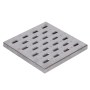 177x177 mm paslanmaz çelik oval delikli yer süzgeci ızgarası. Profesyonel mutfak ve bulaşıhaneler için uygun, korozyona dirençli, hijyenik ve modern tasarımlı sanayi tipi kare yer gideri ızgarası görseli.