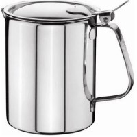 İmalatçısından OZB-3401 model 16x12 cm ölçülerinde 304 kalite paslanmaz çelik askeri tip kapaklı sürahi; punta kaynaklı menteşe sistemi ve ergonomik taşıma kulplu, kırılmaya dayanıklı endüstriyel mutfak ekipmanı görseli. #celiksurahi #santiyemutfak