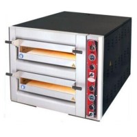 119x72x76 cm dış ölçülere sahip, çift katlı endüstriyel pizza fırını. 12 adet 30 cm pizza kapasiteli, 195 kg ağırlığında, 450 dereceye kadar ayarlanabilen termostatlı ve 12 kW elektrik tüketen profesyonel pişirme ünitesi.