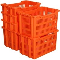 Fabrika lojistiği ve depolama için kapalı kulplu, istiflenebilir mavi/turuncu plastik endüstriyel sepet.