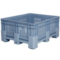 RAL7046 gri renkli, 1000x1200 mm ölçülerinde delikli taban ve yan duvarlara sahip ağır hizmet plastik tekstil kasası görseli. 4 topuklu taban yapısı ve yüksek istifleme mukavemeti ile tekstil fabrikaları için tasarlanmış endüstriyel stoklama ünitesi.